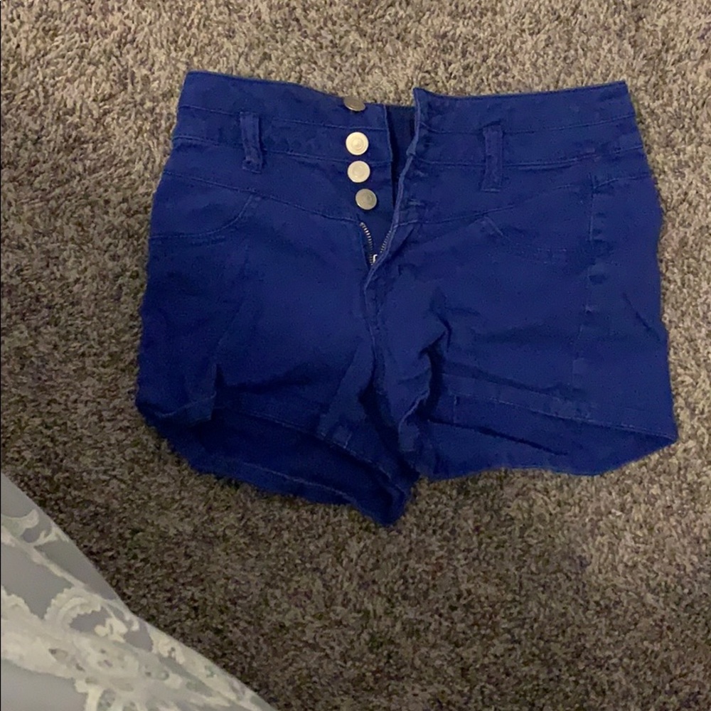 high waisted blue shorts
